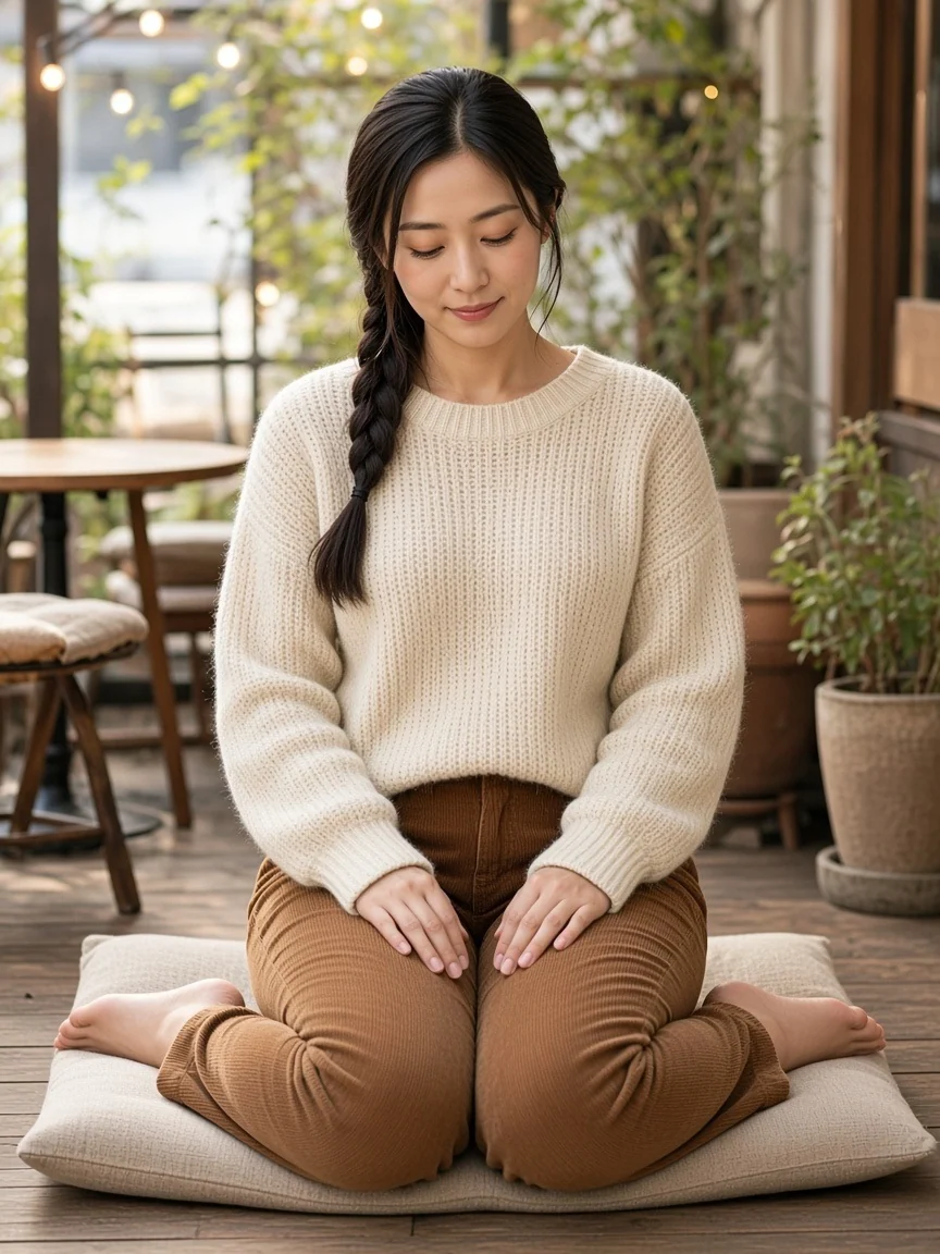 鸭子坐・双手放大腿上(正面)真人参考照片