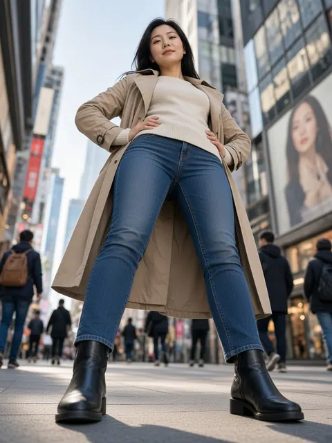 站姿・双手叉腰（仰视）真人参考照片