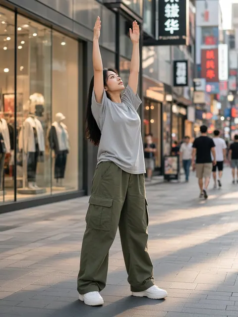 站姿・双臂上举（斜侧）真人参考照片