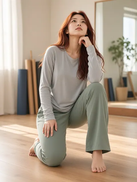 单膝跪立・抬头仰望（正面）真人参考照片