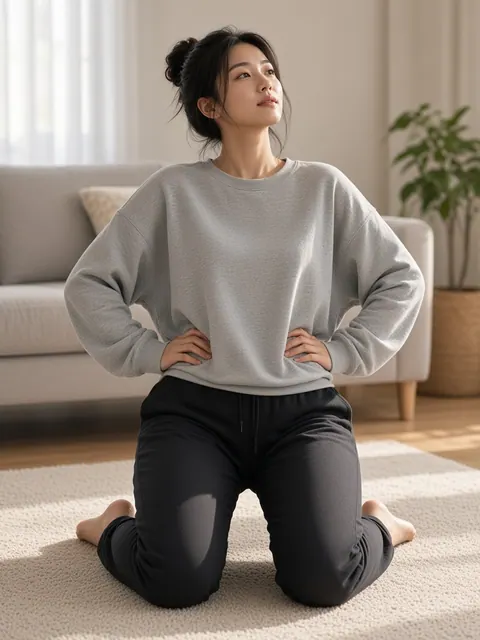 跪立・手叉腰后仰（正面）真人参考照片