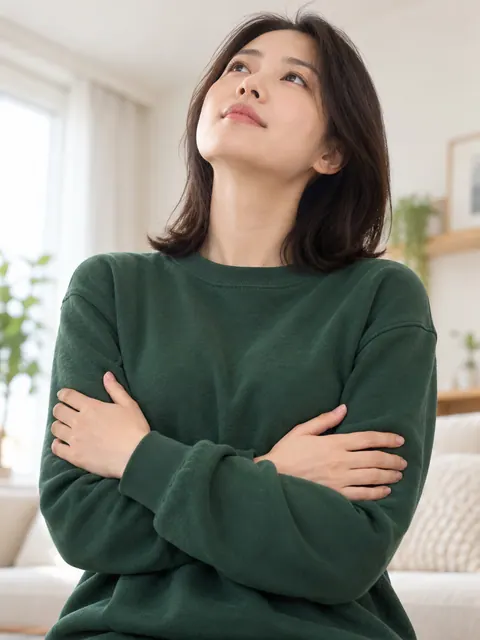 双手交叠胸前（仰视）真人参考照片