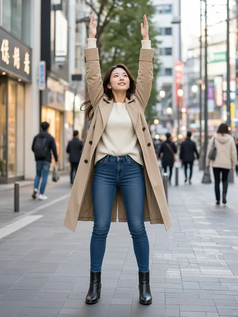 站姿・双臂上举（正面）真人参考照片