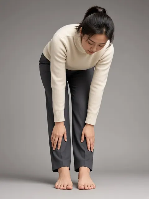前倾・手触小腿（仰视）真人参考照片