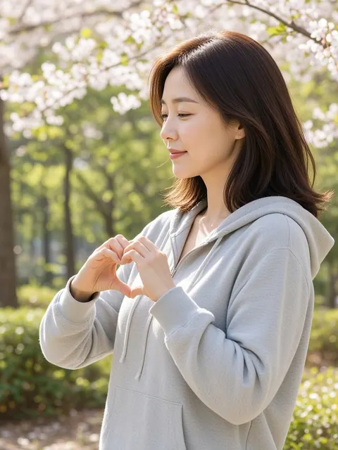胸前双手比心（侧面）真人参考照片