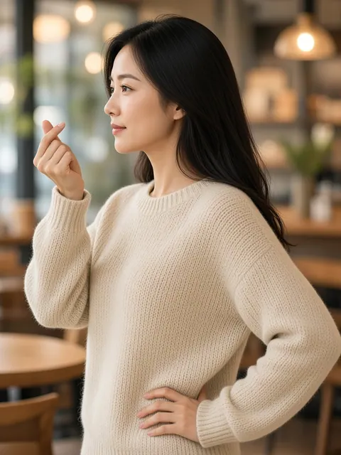 脸颊旁手指比心（侧面）真人参考照片