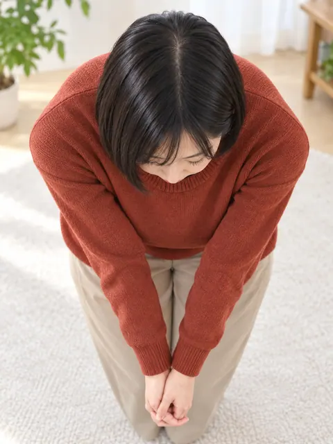 前倾・双臂下垂并拢（俯视）真人参考照片