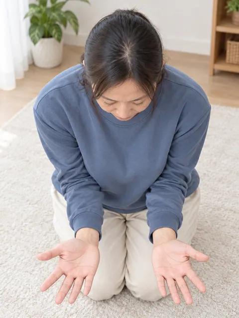 双肘内收・扭腰（俯视）真人参考照片