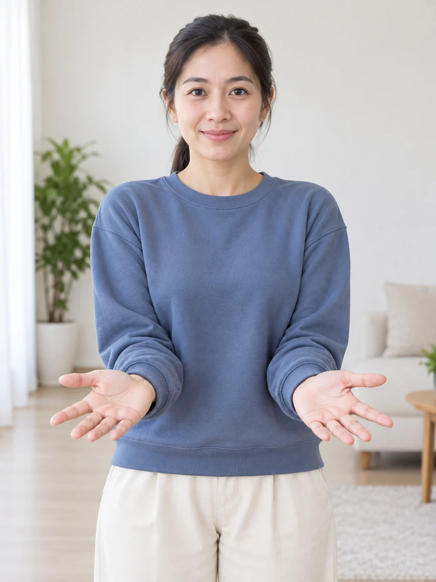 双肘内收・扭腰(正面)真人参考照片