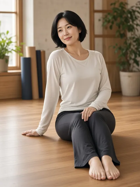 扭转・坐姿扭转上身（正面）真人参考照片