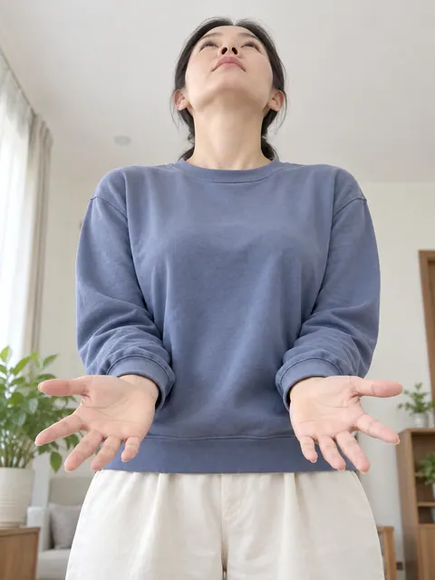 双肘内收・扭腰（仰视）真人参考照片
