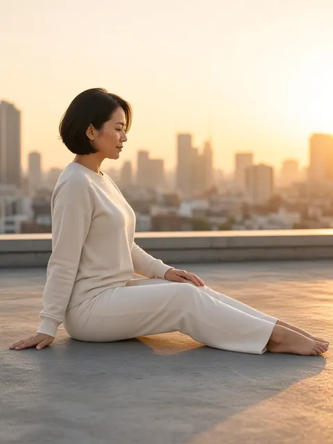 扭转・坐姿扭转上身（侧面）真人参考照片