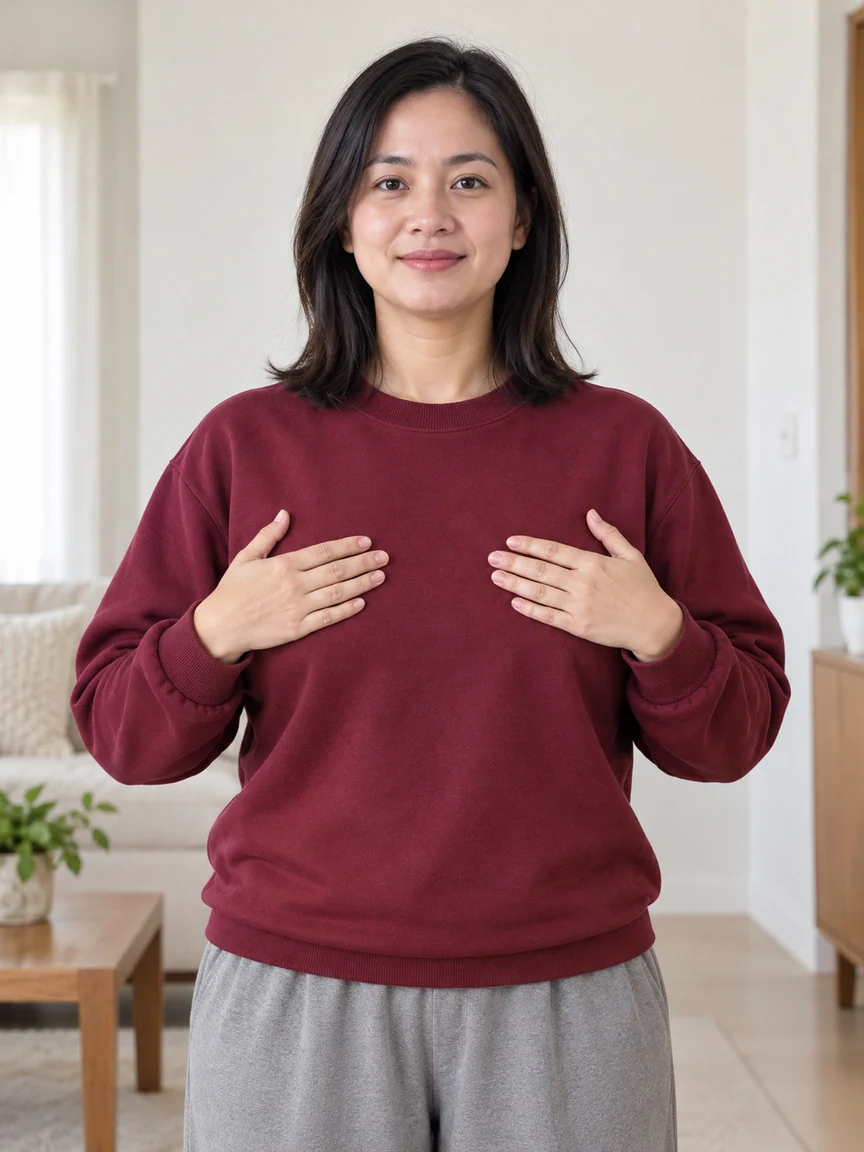 双手交叠于锁骨(正面)真人参考照片