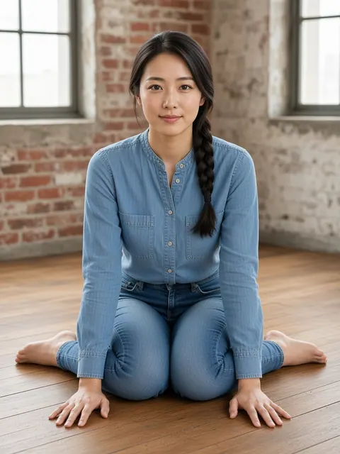 鸭子坐・双手前撑（正面）真人参考照片